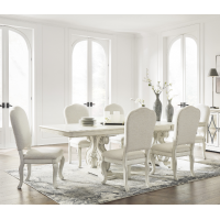 Extendable White Dining Table Set (6 to 10 Seaters) with 6 White Dining Chair - Galga